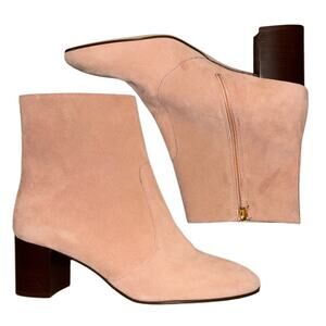 $275 J Crew Women 10.5 Ankle Stacked Heel Boots Suede Soft Blush Upper Leather